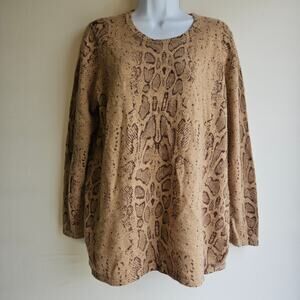 Brown Animal Print 100% Cashmere Long Sleeve Sweater Size L Mature
